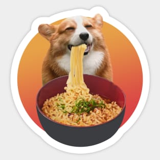 Corgi Eating Ramen noodles - cute dog smiling Sticker